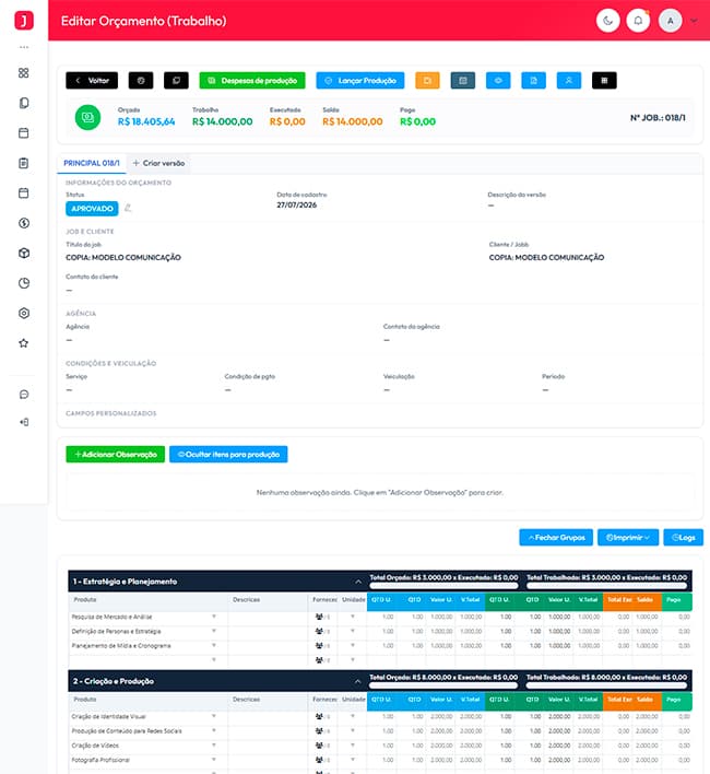 Tela de orçamento e proposta no JobbLive - Imagem 2