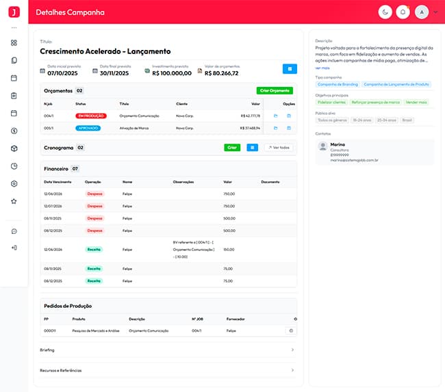 Painel de campanhas e projetos no JobbLive - Imagem 1